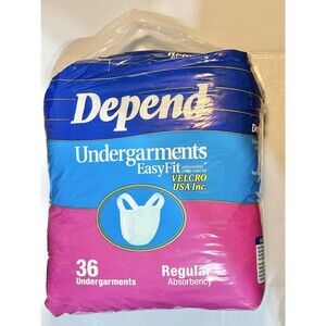 1996 Vintage Depend Undergarments Adult Diapers Pack 36 Regular Absorb Easy Fit